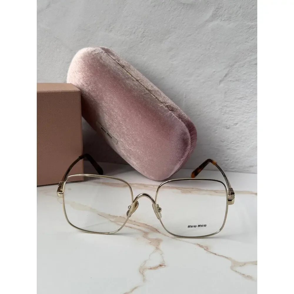 NEW Miu Miu MU51YV Pale Gold Oversized Square Eyeglasses Frames
